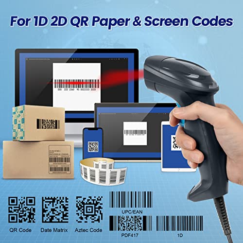 OBZ 1D 2D Barcode Scanner with Stand USB Wired Handheld Code Scanner Reader - style: USB handheld Scanner with Stand