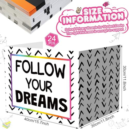 Honoson 24 Pcs Inspirational Privacy Folders for Students | Cardboard Desk Shields with Motivational Words, 6 Designs for Classroom Study, Tri-fold Exam Dividers, Bulk Test Boards - style: Polka Dot