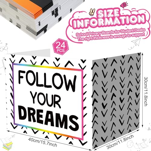 Honoson 24 Pcs Inspirational Privacy Folders for Students | Cardboard Desk Shields with Motivational Words, 6 Designs for Classroom Study, Tri-fold Exam Dividers, Bulk Test Boards - style: Polka Dot