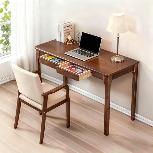KEIKI Solid Wood Writing Desk with Drawers, 47" Computer Desk for Home Office Work, Study, Walnut - color: Walnut