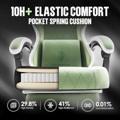 Dowinx Gaming Chair Fabric with Pocket Spring Cushion, High Back Ergonomic Computer Chair with Footrest for Adults, Massage Lumbar Support Swivel Game Chair for Office Gaming 300LBS, Green - color: Green