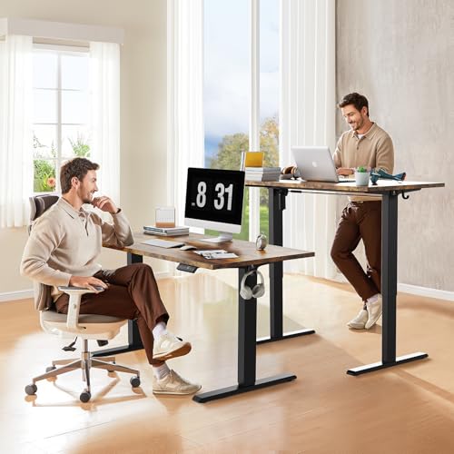 WALKINGDESK 48x24 Inches Whole Piece Electric Standing Desk, Seamless One Piece Height Adjustable Sit to Stand up Desk for Home Office, Ergonomic Computer Workstation, Rustic Brown - color: Rustic Brown, size: 48 inch