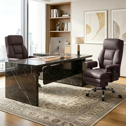 Office Chair Comfortable Executive Desk Chair with Foot Rest, Adjustable Height Home Computer Chair High Back Gaming Chair Leather Swivel Rolling Work Chairs, Brown - color: Brown