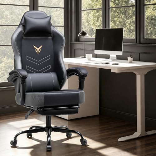 GTPLAYER Gaming Chair, Office Chair High Back Computer Chair with Foot Rest for Adults, Leather Desk Chair Executive Ergonomic Height Adjustable with Headrest and Lumbar Support, 300lbs Grey - color: Grey