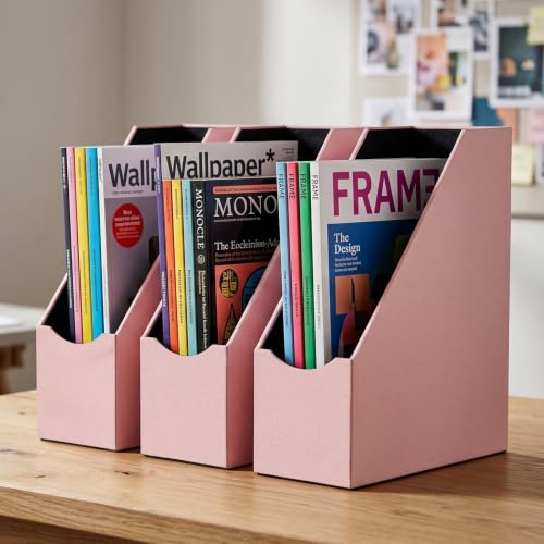 UnionBasic Magazine File Holder - Office Leatherette Desktop Document File Folder Journals Organizer Racks, Lychee Pearl Blush - color: Lychee Pearl Blush
