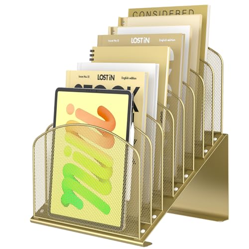 Sinboun Inclined Desk File Organizer Folder Holder with 8-Section, Gold - color: Gold, size: 8 Section