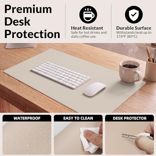 AFIING Desk Mat, Beige, 23.6" x 13.8", Desk Pad Protector - color: Beige, size: 23.6" x 13.7"
