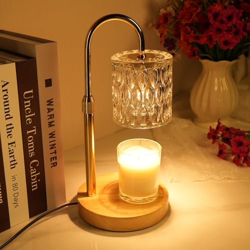 HAIDOLIANG Candle Warmer Lamp with Timer and Dimmable(Clear) | Height Adjustable,Glass Electric Wax Warmer with 2 Bulbs for Women Mom Gifts, Home Decor for Scented Jar Candles - color: Transparent