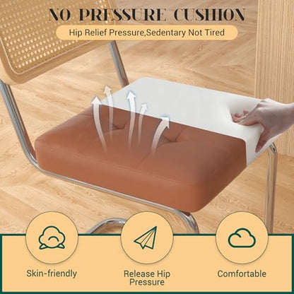 KCC Modern Dining Chairs Set of 4, Faux Leather Rattan Chair,Brown | Mid Century Kitchen Side Chairs with Metal Legs and Upholstered Seat for Dining Room,Living Room,Bedroom - color: Brown, size: Set of 4