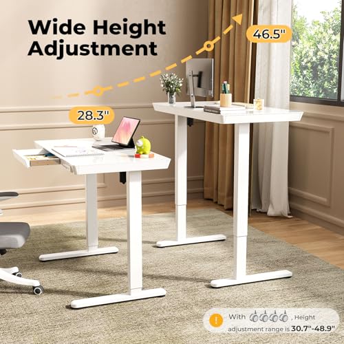 40" Glass Standing Desk with Drawer, Electric Stand up Desk - color: White Glass-top, size: 40"