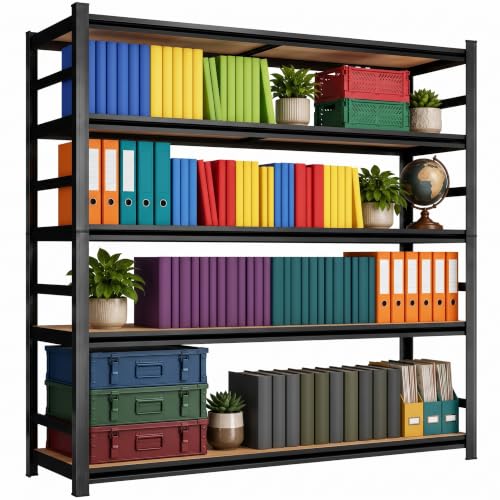 5 Tier Wooden Bookshelf, Heavy Duty Adjustable Tall Bookcase | 3000 LBS Bolt-free Storage Shelves with Deep Bookshelf for living Room, Office and Garage Storage - size: Wooden 35.4"Wx 15.7"Dx 71.2"H