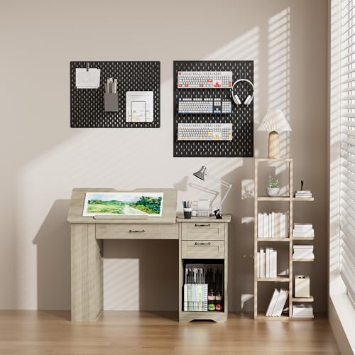 Drafting Table with Storage Cabinet & Drawers, Adjustable Drawing Desk with Open Shelves, Craft Table Painting Desk for Artists, Painters, Drawing, Crafting, Reading, Writing, Working (Grey) - color: Grey