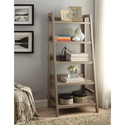 Riverbay Furniture 5-Shelf Ladder Bookshelf, 25.75" W x 18" D x 60.13" H, MDF Wood with Gray Wash Finish, Modern Coastal Style, Open Display Bookcase for Living Room, Bedroom or Home Office