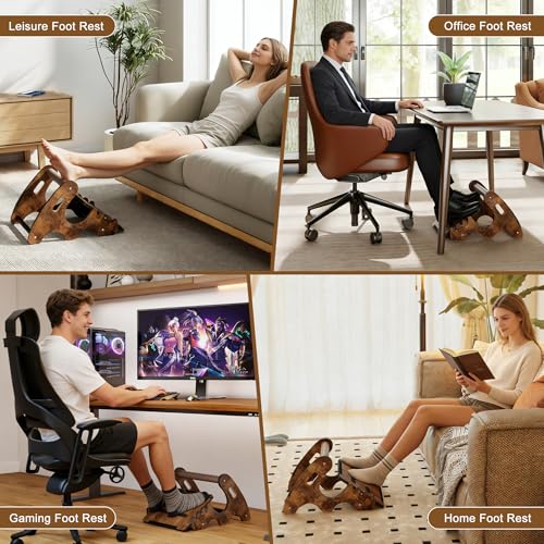 Upgraded Foot Rest Under Desk- Wooden Ergonomic Adjustable Rocking Foot Stool Under Desk with Soft Crossbar, 3 Height & Angle Settings, Non-Slip Surface for Improved Posture,Home & Office