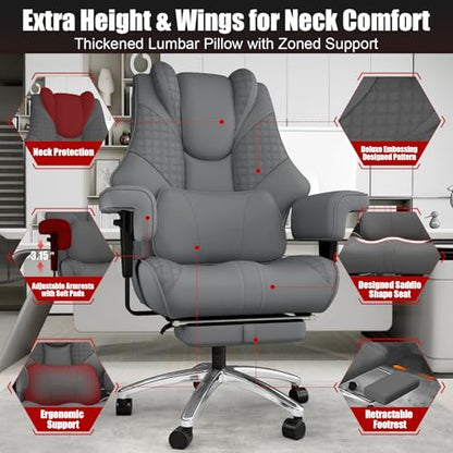 Big and Tall Office Chair with Foot Rest, High Back Computer Desk Chair - color: Grey