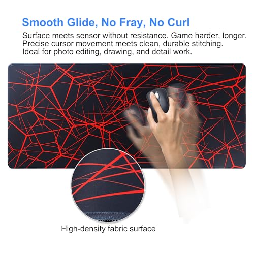 Large Mouse Pad,Non-Slip Rubber Base,[27.5x11.8IN] Computer Desk Mat for PC, Mac, Laptop - Stitched Edges and Smooth Surface for Office, Home, Work-70x30 Redline - color: 70x30 Redline