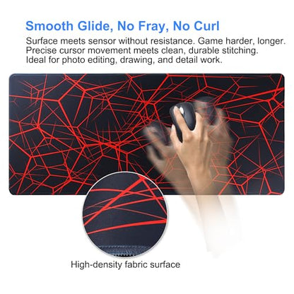Large Mouse Pad,Non-Slip Rubber Base,[27.5x11.8IN] Computer Desk Mat for PC, Mac, Laptop - Stitched Edges and Smooth Surface for Office, Home, Work-70x30 Redline - color: 70x30 Redline