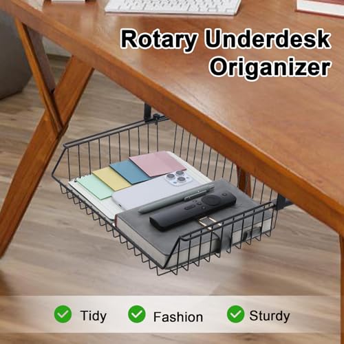 Under Desk Drawer, Slide Out Design,No Drill Metal Under Desk Cable Management, Storage Shelf Tray Basket Under Table Drawer Organizer for Office, Home, Workspace, Cabinet