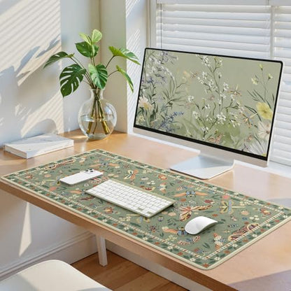 iCasso Green Large Mouse Pad, Desk Matt for Desktop | XXL Desk Mat for Keyboard and Mouse, Anti-Slip Big Mousepad Computer Mat with Stitched Edges - color: Insect-green