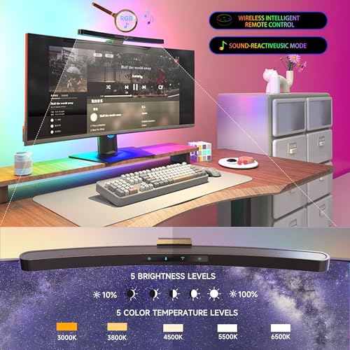 ONWAY Curved Monitor Light Bar with RGB Backlight, Wireless Remote Touch Control, No Glare Lamp with Camera Base for Gaming/Office Computer Setup - color: Matte