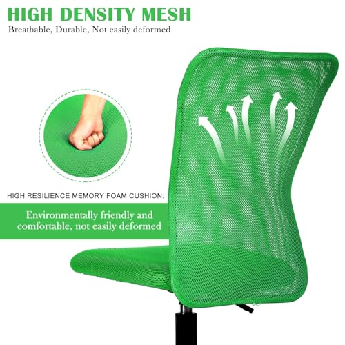Ergonomic Chairs, Cute Adjustable Armless Office Desk Chair w/Mesh Back & Soft Thick Seat, Comfy Swivel Rolling Cheap Executive Small Computer Task Chair Sillas para Escritorio for Adult Women - color: Green
