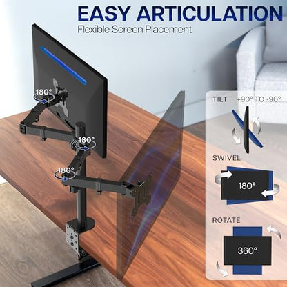 VIVO Dual Monitor Desk Mount, Heavy Duty Fully Adjustable Stand, Fits 2 LCD LED Screens up to 32 inches and 22 lbs Each, Black, STAND-V032 - color: Black, size: 13" - 32"