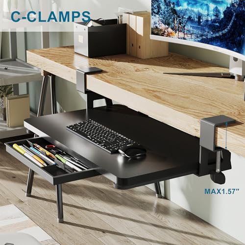 ETHU Small Keyboard Tray Under Desk with C-Clamp, 19.7x11.81", Black - color: Black
