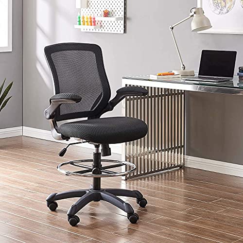 Modway Veer Reception Desk Flip-Up Arm Drafting Chair in Black - color: Black