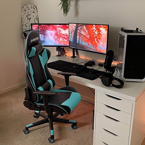 Homall Gaming Chair, Office Chair High Back Computer Chair Leather Desk Chair Racing Executive Ergonomic Adjustable Swivel Task Chair with Headrest and Lumbar Support(Cyan) - color: Cyan