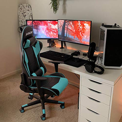 Homall Gaming Chair, Office Chair High Back Computer Chair Leather Desk Chair Racing Executive Ergonomic Adjustable Swivel Task Chair with Headrest and Lumbar Support(Cyan) - color: Cyan