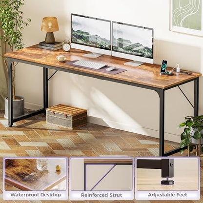 PRAISUN 80 X 24 Inch Computer Desk, Power Outlets, USB-C, Rustic Brown - color: Rustic Brown, size: 80inch