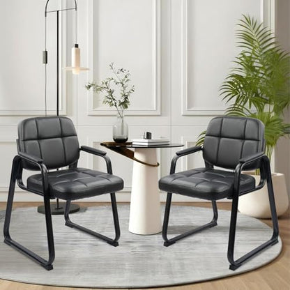CLATINA Waiting Room Guest Chair, Leather Stationary Office Reception Chairs No Wheel, Comfy Padded Arms and Seld Base, for Conference Room Lobby Home Computer Desk Bedroom Elderly, Black 4 Pack - color: Inky, size: 4 Pack