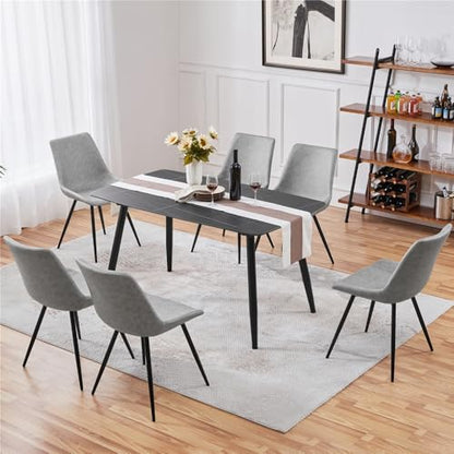 Yaheetech Dining Chairs Set of 6 Mid Century Modern Kitchen Chairs Gray | Faux Leather Upholstered Dining Room Chairs with Metal Legs and Curved Backrest, Armless Side Chairs for Kitchen Living Room - color: Grey, size: Set of 6