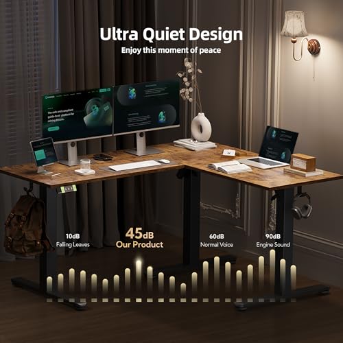 YDN L-Shaped Electric Standing Desk with Dual Motor 59In Rustic Brown - color: Rustic Brown, size: 59 inch