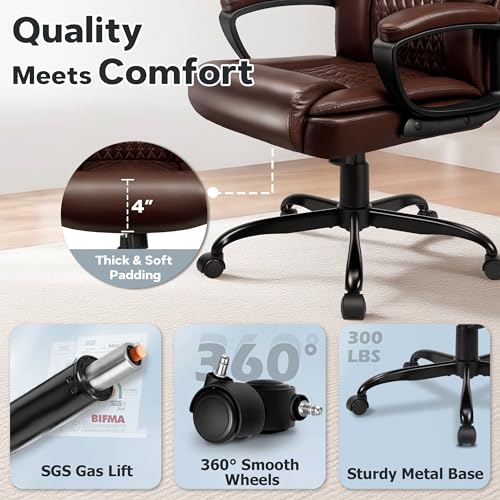 Office Chair, High Back Ergonomic Home Office Desk Chairs with Lumbar Support, Adjustable Big and Tall Computer Chair, 360° Swivel, PU Leather, Brown - color: Brown
