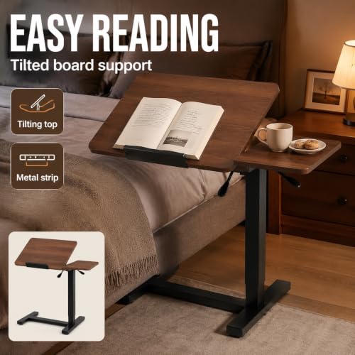 32" Height Adjustable Sit Stand Desk Converter, Dual Monitor Laptop Riser, Black (Bedside Desk/Metal Holder (Walnut)) - color: Bedside Desk / Metal Holder (Walnut)