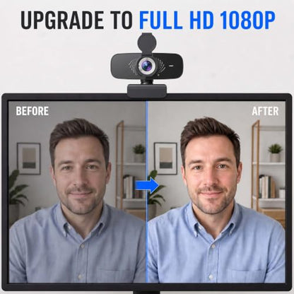 1080P Webcam with Microphone, Privacy Cover & USB-C Adapter