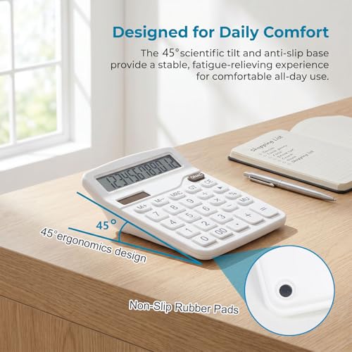 Marte Vanci 12-Digit Desk Calculator with Solar & Battery Power - color: White