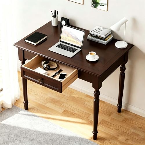 Walnut Writing Desks with Drawers, 35" French Country Style - color: Walnut, size: Standard-35 inches