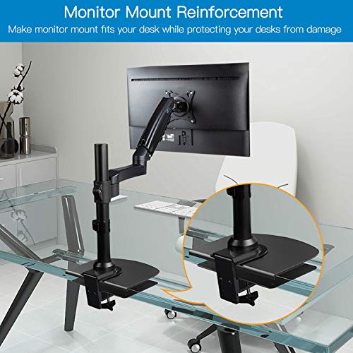 HUANUO Single Monitor Arm for 40 inch Screens, Ultrawide Computer Monitor Mount Steel Monitor Mount Reinforcement Plate for Thin, Glass and Other Fragile Tabletop