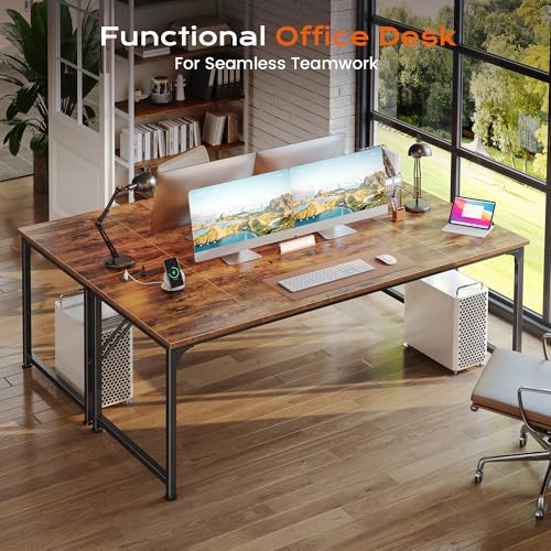 PRAISUN 63 X 30 Inch Extra Deep Desk with Power Outlets - color: Rustic Brown, size: 63*29.5 inch