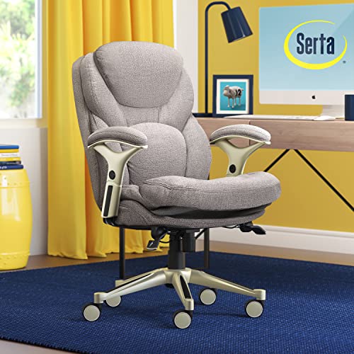 Serta Ergonomic Executive Office Chair Motion Technology Adjustable Mid Back Design with Lumbar Support, Light Gray Fabric - color: Light Gray Fabric