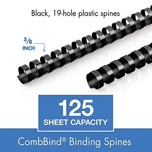 Mead CombBind Binding Spines/Spirals/Coils/Combs, 5/8", 125 Sheet Capacity, Black, (4000135), 125 Count (Pack of 8) - size: 5/8" (Pack of 8)