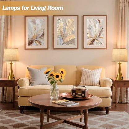 Touch Table Lamps Set of 2, 21" Bedside Lamps with USB C+A, Gold | 3 Way Dimmable Nightstand Lamps with Linen Shades, 2 LED Bulbs Included, Touch Lamp for Living Room, Bedroom and End Tables - color: Gold 2pcs