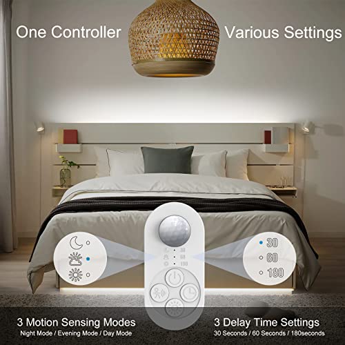 Motion Sensor Under Cabinet Lights Plug-in LED Strip Lights Indoor Cold White 6000K Super Bright 2000lm with 12V Adapter, Dimmer and Timer for Kitchen Cabinet, Shelf, Wardrobe, Stairway… - size: 16.4FT 1 PACK