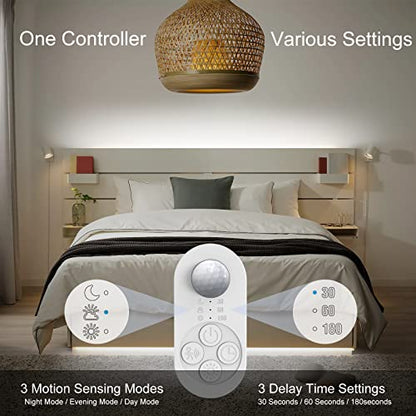 Motion Sensor Under Cabinet Lights Plug-in LED Strip Lights Indoor Cold White 6000K Super Bright 2000lm with 12V Adapter, Dimmer and Timer for Kitchen Cabinet, Shelf, Wardrobe, Stairway… - size: 16.4FT 1 PACK