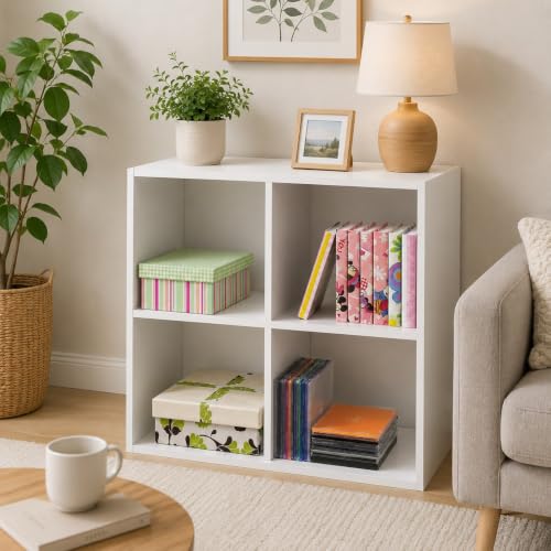 KB Designs - 4-Cube Bookcase, Unit Shelf, Storage Organizer, White - color: White