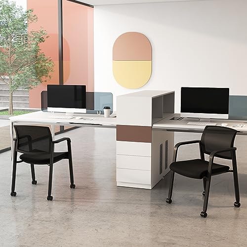 COSTWAY Stackable Office Guest Chairs Set of 12 with Wheels and Armrests | Conference Room Chairs with Mesh Backrest and Upholstered Seat, Ergonomic Waiting Room Chairs for Office Home Reception Area - size: 12 Pack, style: with Wheels