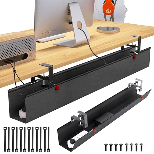 48" Gaming Under Desk Cable Management Tray, Black No Drill Cord Organizer for PC Setup, Large Anti-Sag Wire Hider, Stealth Cable Management Net for Battlestation (Black, 48") - color: Black, size: 48"×5.6"