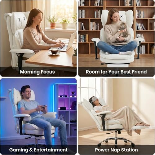 Big & Tall Office Chair, 400lbs Executive Chair with Footrest, White - color: White